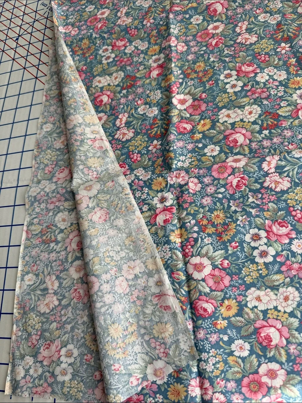 Vintage 1980s Floral Fabric 1 Yard x 44 Teal Pink Roses English Garden Cotton